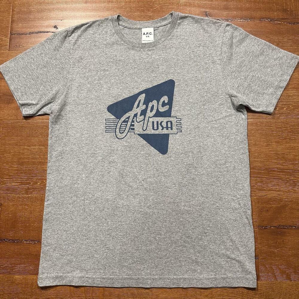 A.P.C. T Shirt Mens M Gray Short Sleeve Crew Neck Graphic Print USA Retro City